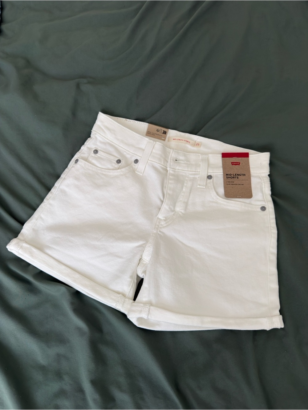 Levi's White Mid-Length Denim Shorts with Rolled Hem